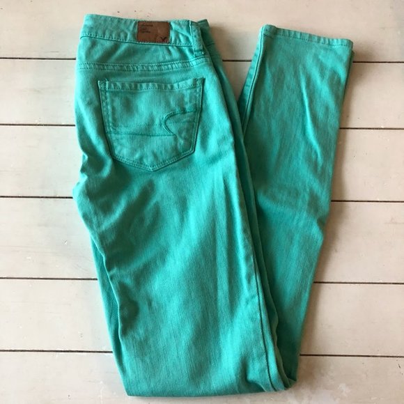 American Eagle Outfitters Denim - American Eagle Stretch Bright Teal Jeans Size 0